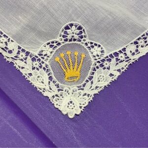 Women's Purple Lace Handkerchief with Gold Embroidered Crowns in each corner